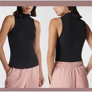 Sweaty Betty Black, Mock Neck, Ribbed, Lettuce Edge Tank EUC Sz 8